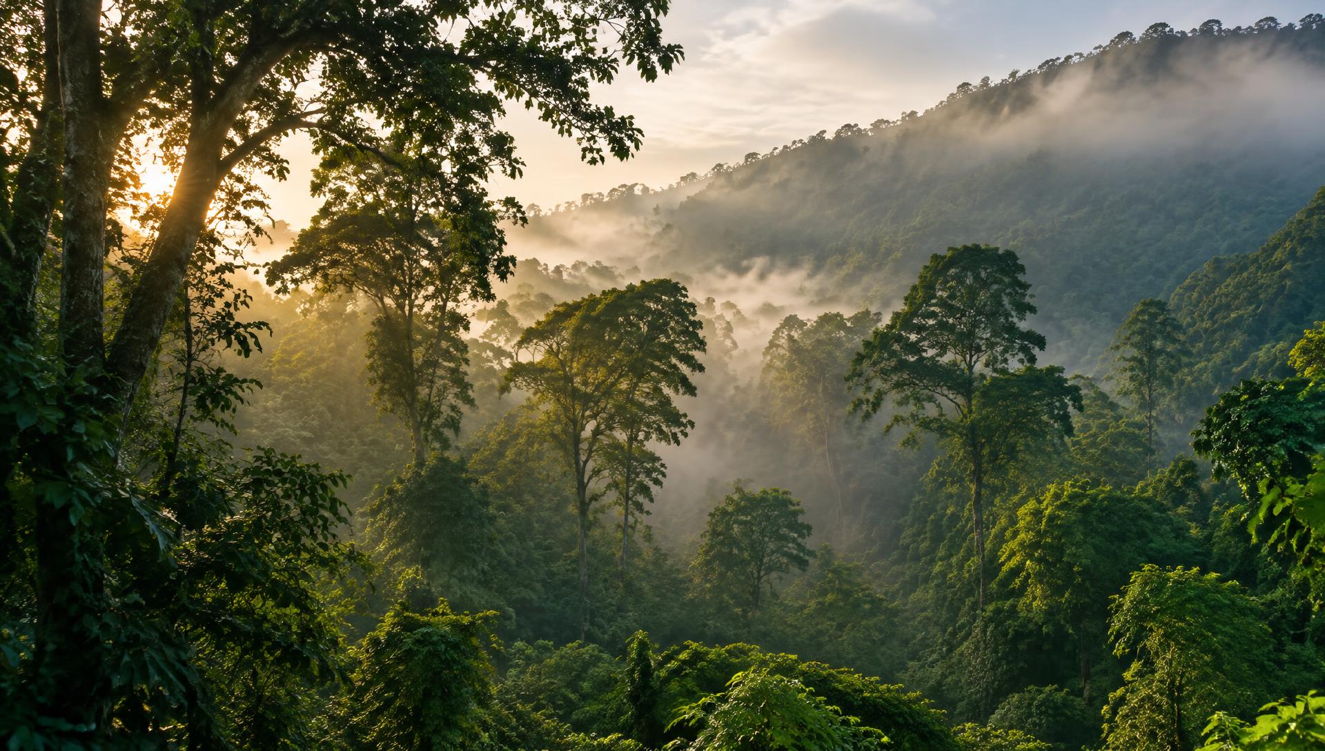 Misty dense forest canopy of Maredumilli at sunrise